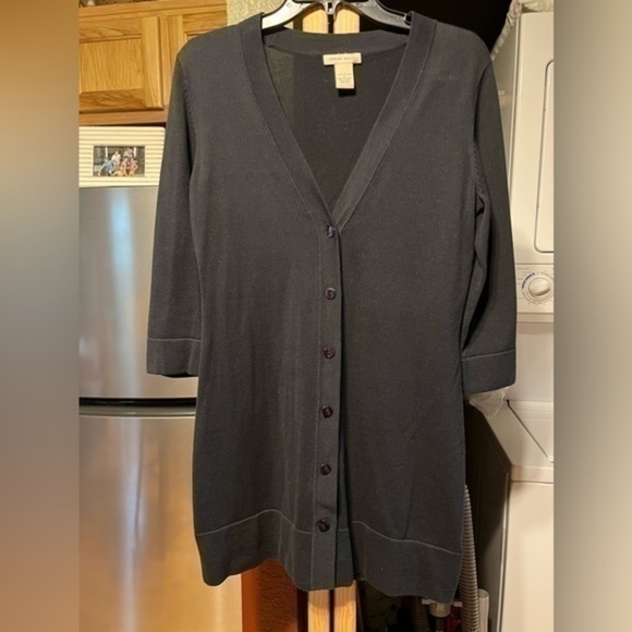 EUC Vertical Design size small black tunic cardigan, three-quarter sleeves - Picture 1 of 3
